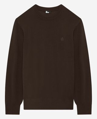The Kooples MEN DARK BROWN brown merino wool round-neck sweater