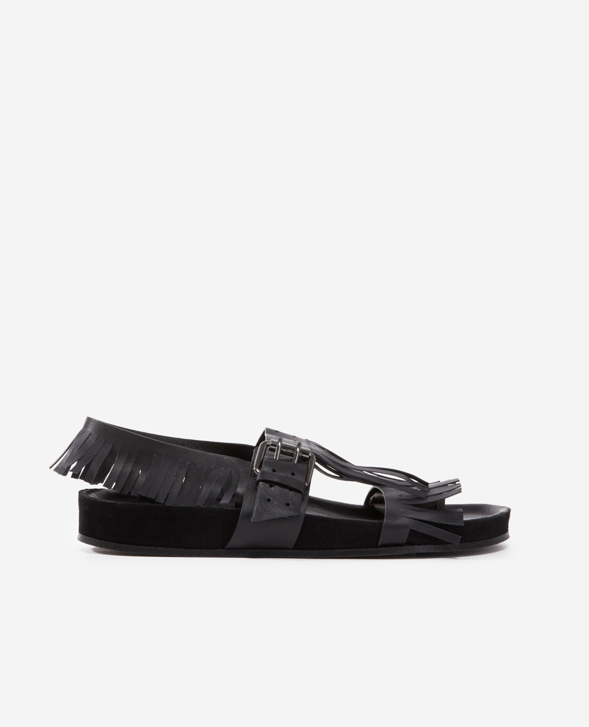 Sandalias planas negras flecos piel The Kooples Espa a