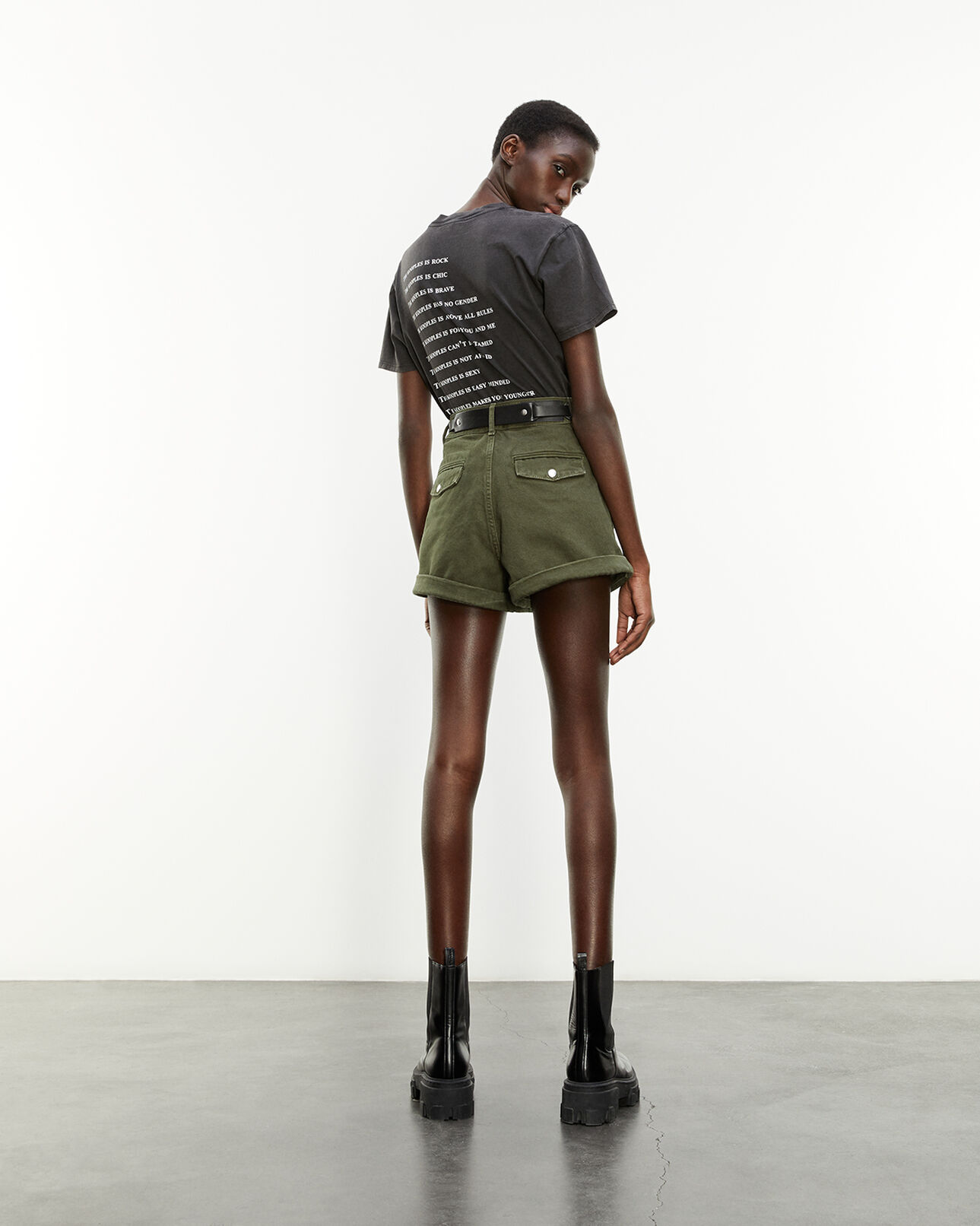 The Kooples WOMEN KAKI stretch linen khaki shorts with pockets