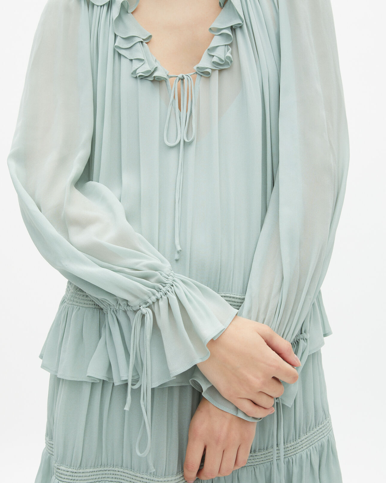 The Kooples FEMME BLUE/GREEN robe courte avec volants bleu