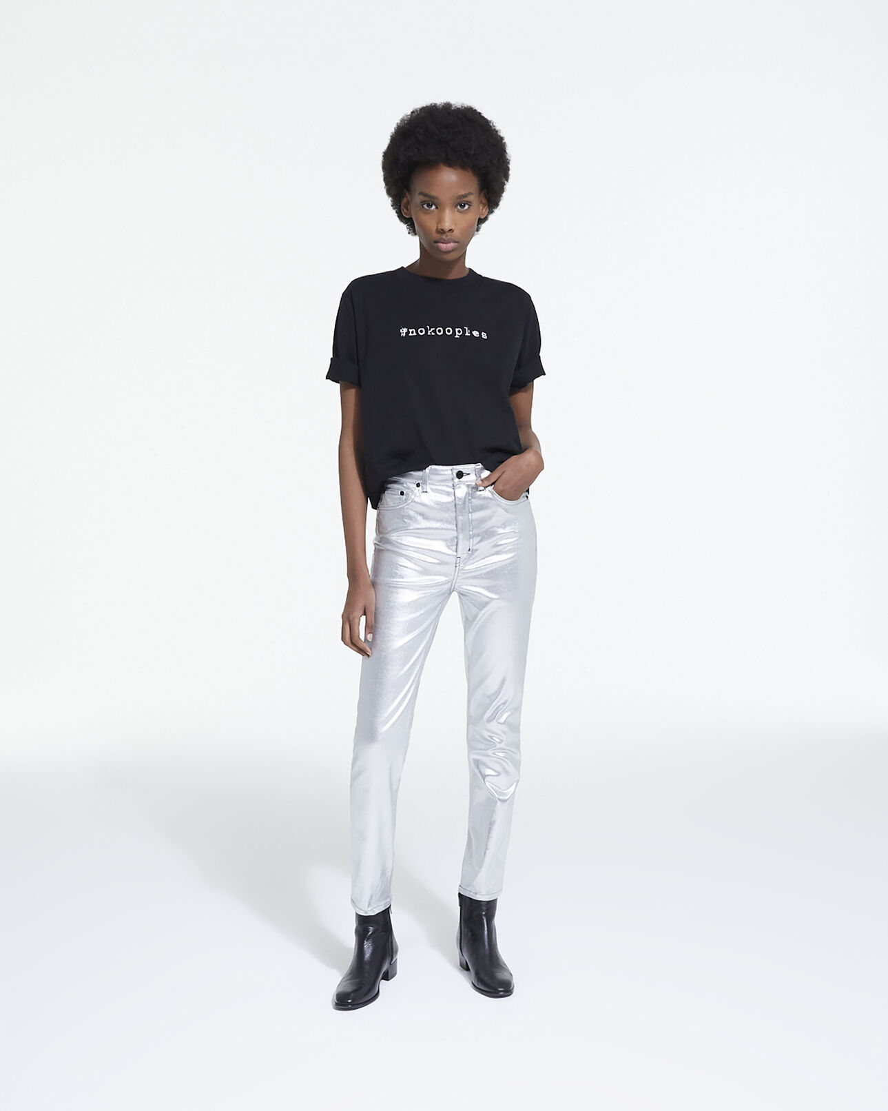 The Kooples FEMME SILVER jean slim argenté