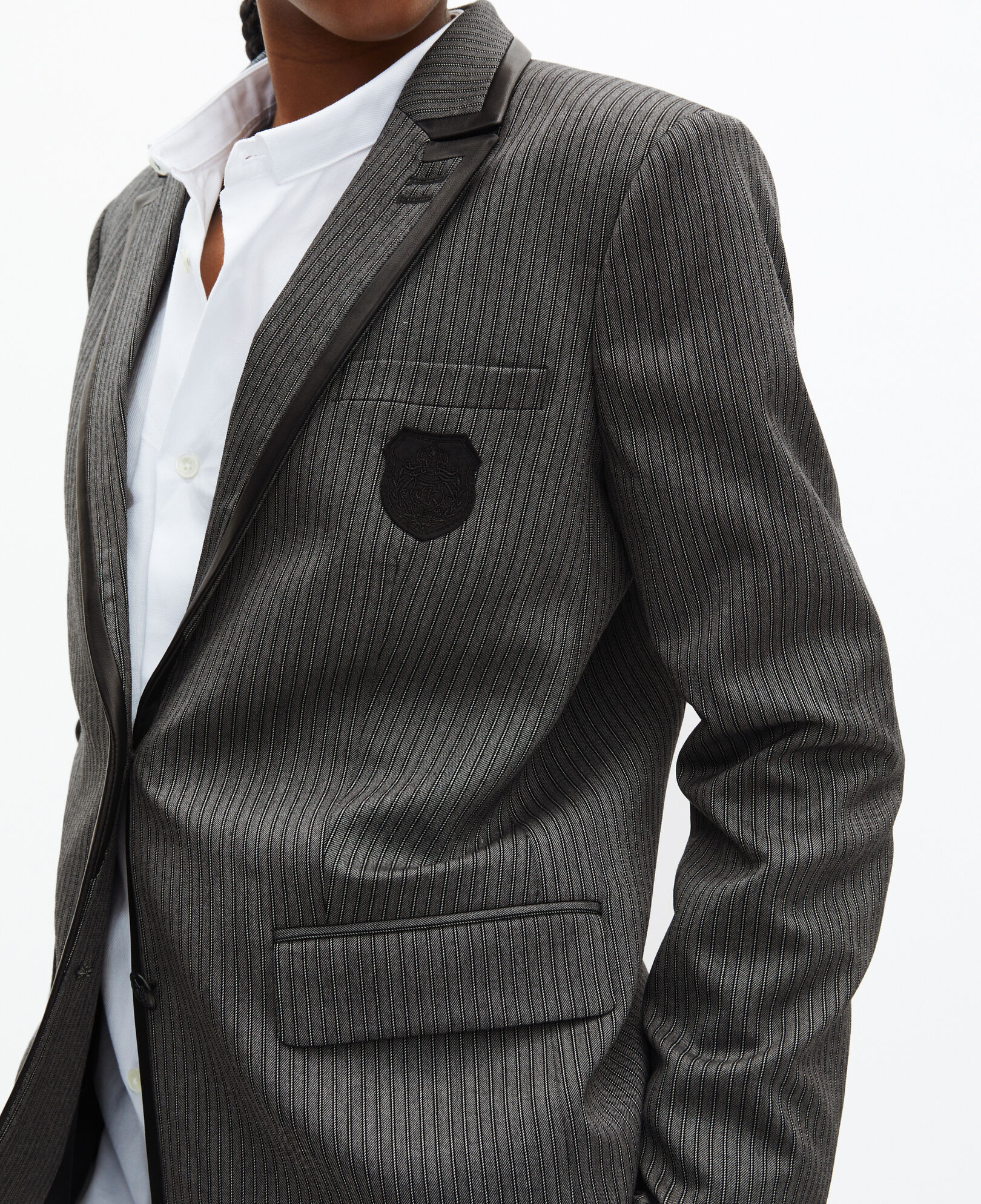 The Kooples WOMEN DARK GREY gray striped wool blend jacket