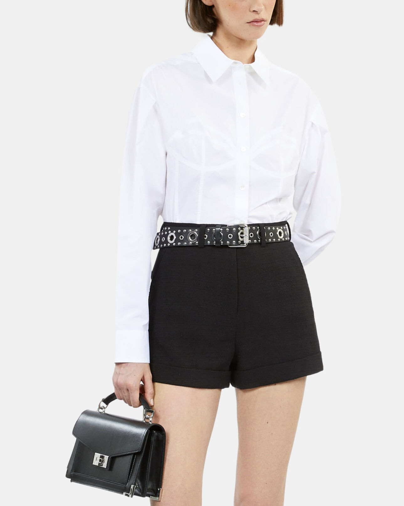 The Kooples MUJER WHITE camisa blanca pespuntes tipo corsé