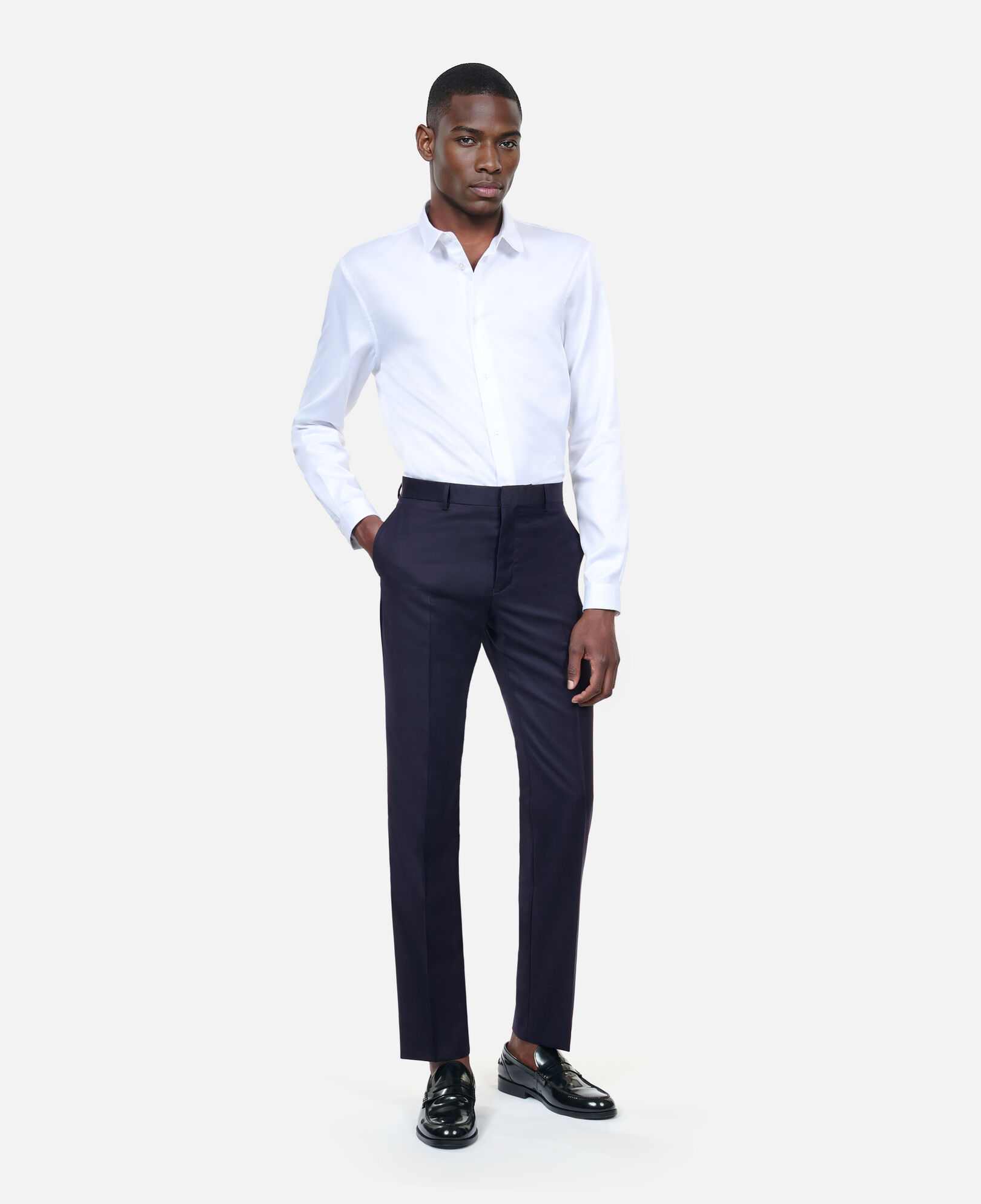 The Kooples MEN NAVY blue navy wool tuxedo fitted trousers