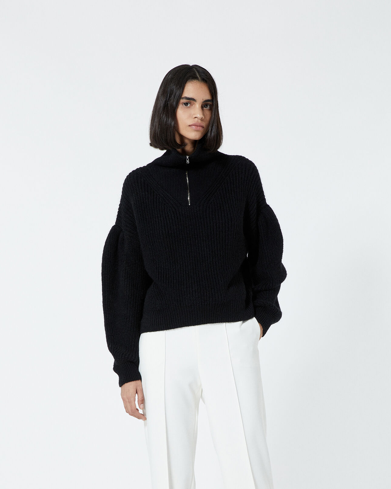The Kooples FEMME BLACK pull maille noir à col camionneur