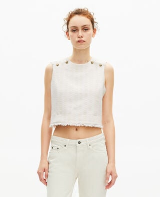 The Kooples DAMEN ECRU top aus ungebleichtem tweed