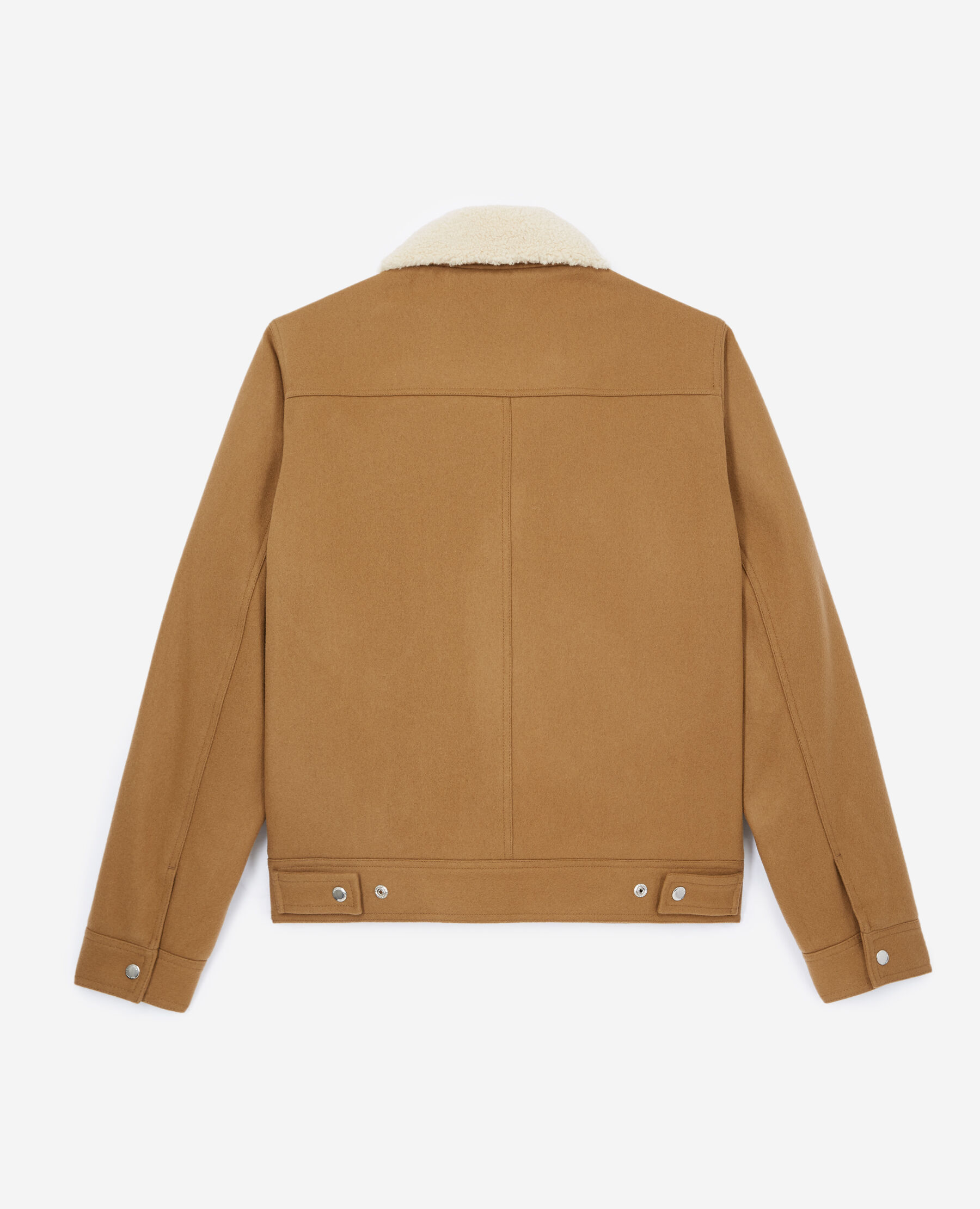 Camel-colored wool jacket w/sheepskin collar