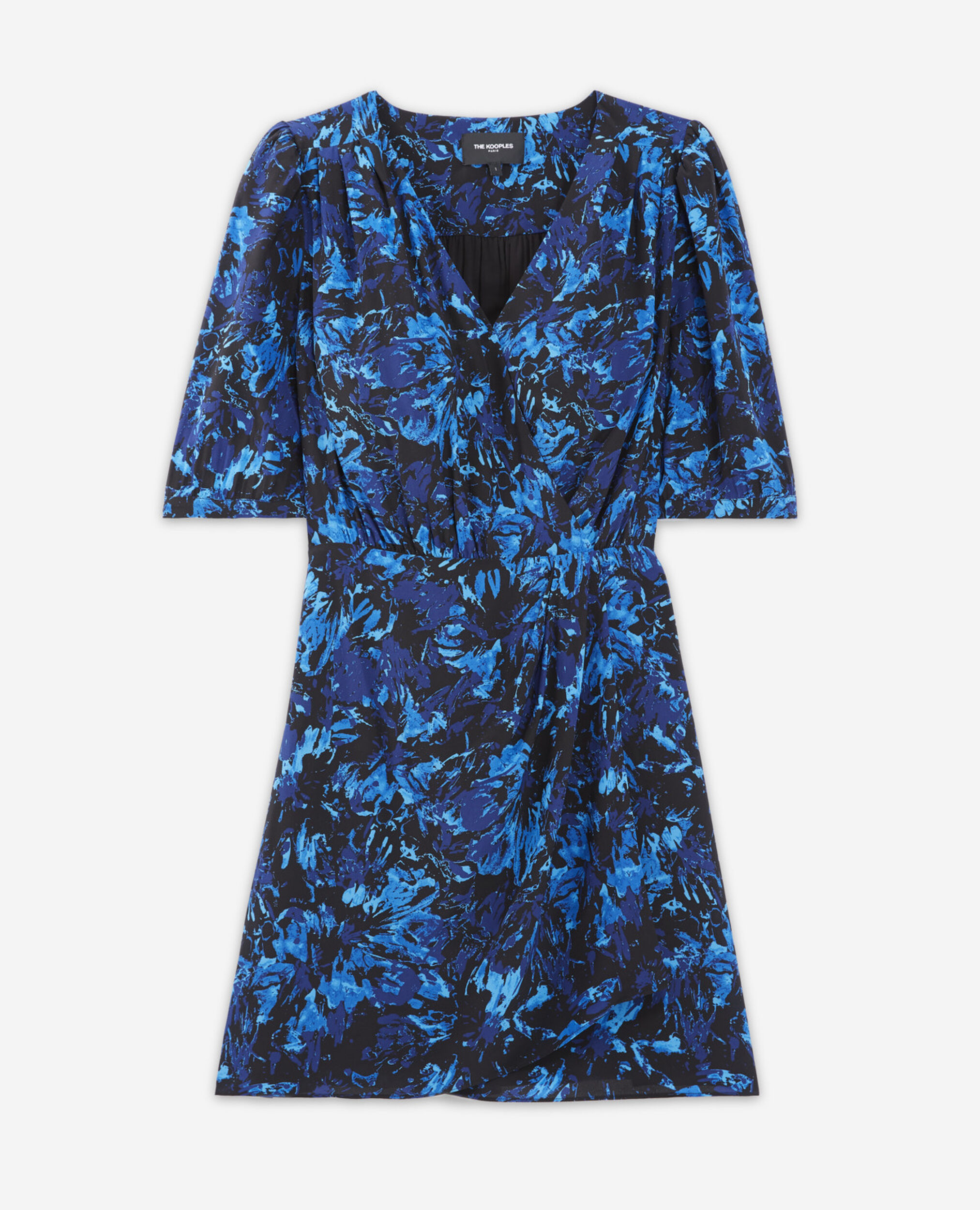 Silk wrap dress with side buttons, DARK BLUE, hi-res image number null
