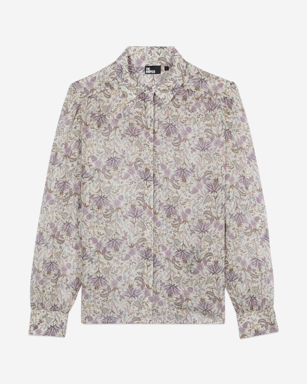 The Kooples WOMEN ECRU/MAUVE CHALK lilac floral print long sleeve shirt