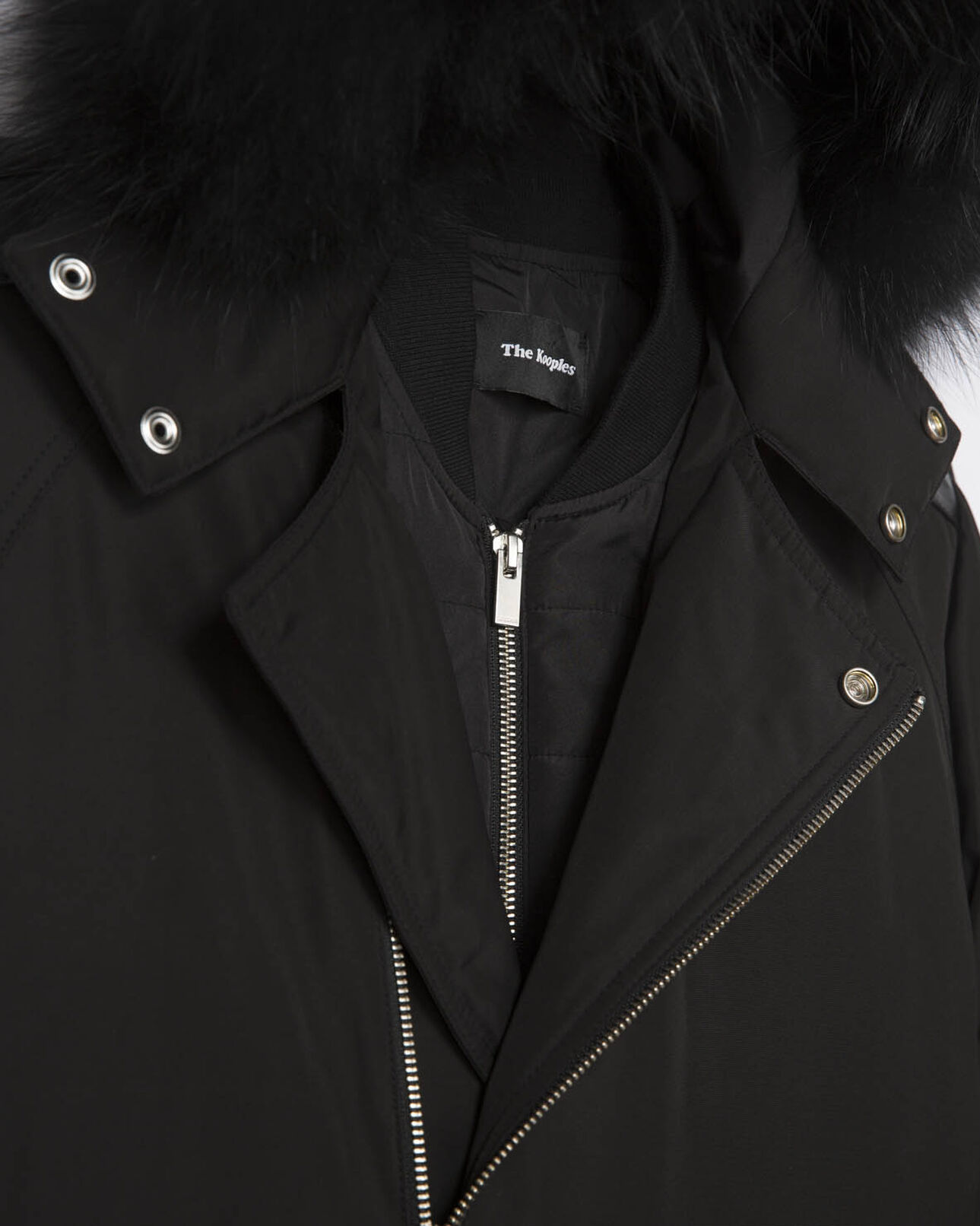 The Kooples HERREN BLACK biker parka mit abnehmbarer gefütterter kapuze und lederdetails