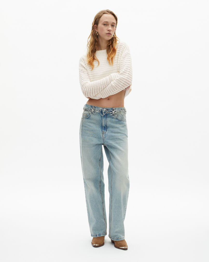 The Kooples FEMME ECRU pull court ajouré en coton mélangé ecru