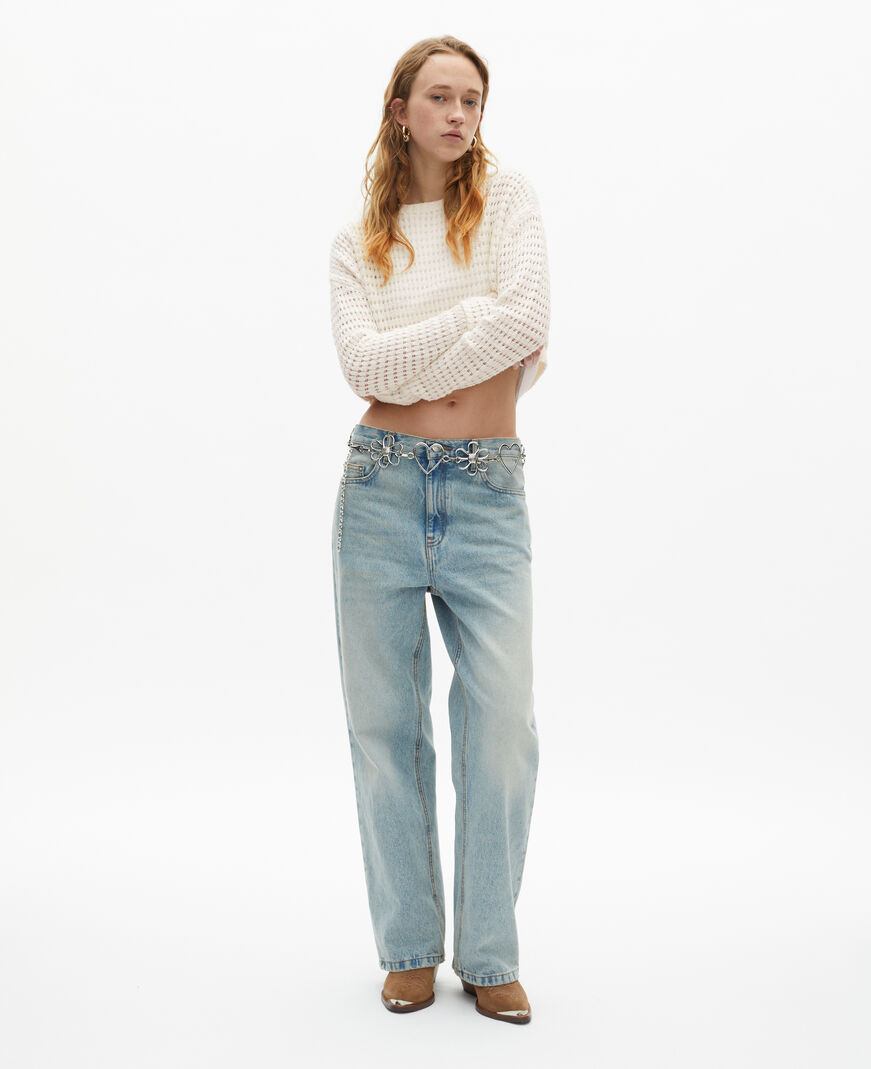 The Kooples WOMEN ECRU openwork short sweater in ecru cotton blend