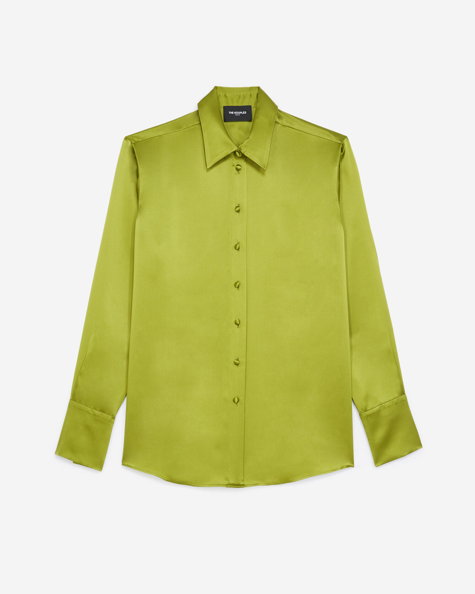 Khaki silk shirt with French cuffs, KAKI, hi-res image number null
