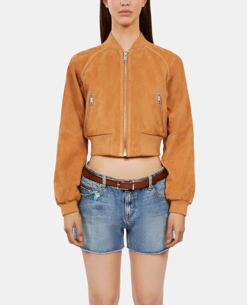 The Kooples FEMME CAMEL blouson en cuir suède camel