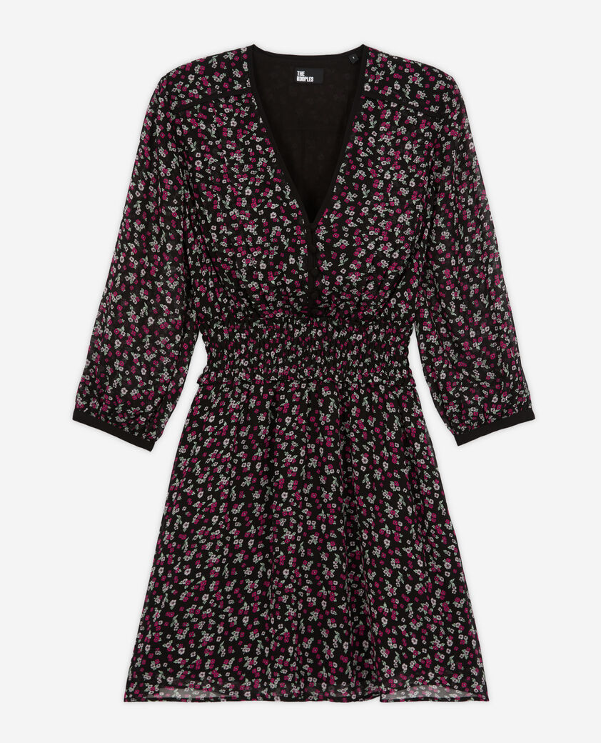 The Kooples WOMEN BLACK / PINK short printed dress with smocking