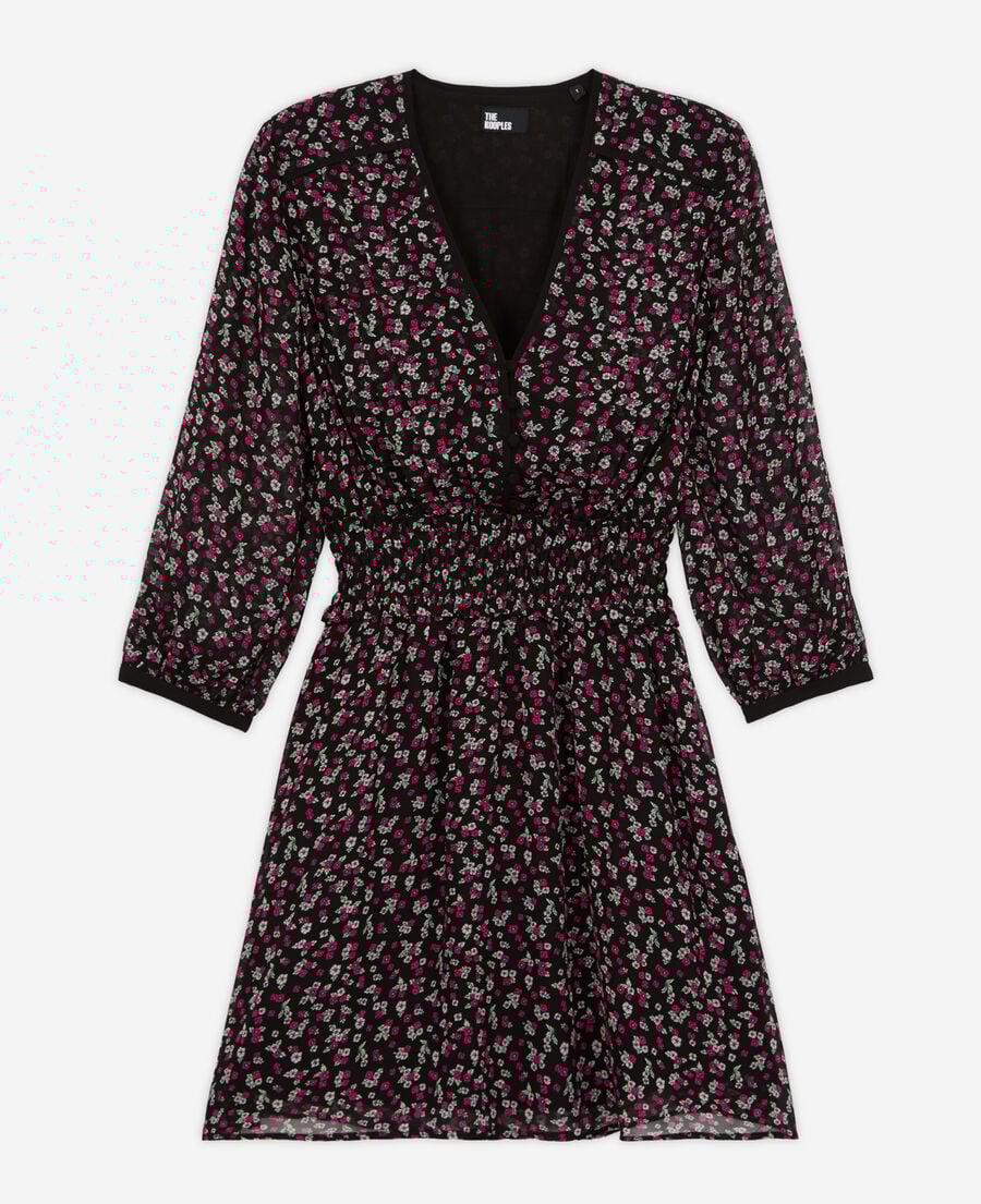 The Kooples WOMEN BLACK / PINK short printed dress with smocking