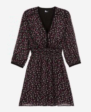 The Kooples WOMEN BLACK / PINK short printed dress with smocking