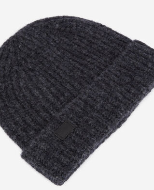 The Kooples FEMME ANTHRACITE MELANGE bonnet gris en mélange de laine côtelé