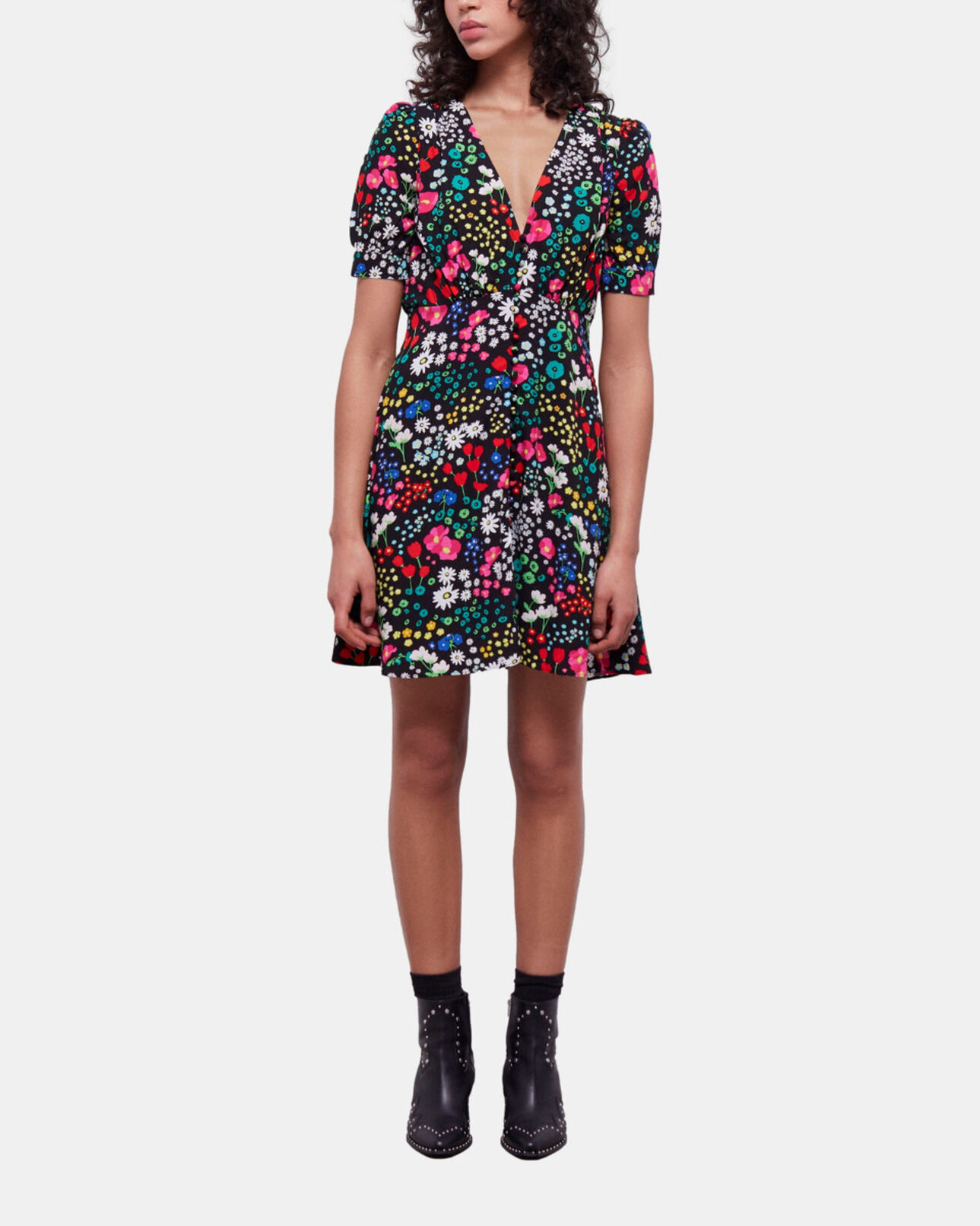 The Kooples DAMEN MULTICOLOR kurzes kleid mit print und knopfverschluss