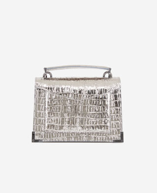 The Kooples DAMEN ANTIC SILVER emily – kleine silberne ledertasche mit krokodileffekt