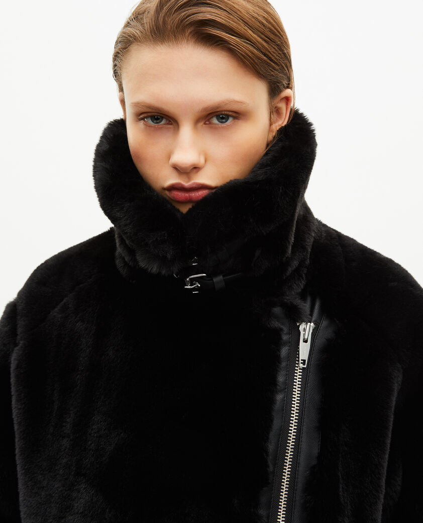 The Kooples F BLACK black fur-effect aviator jacket