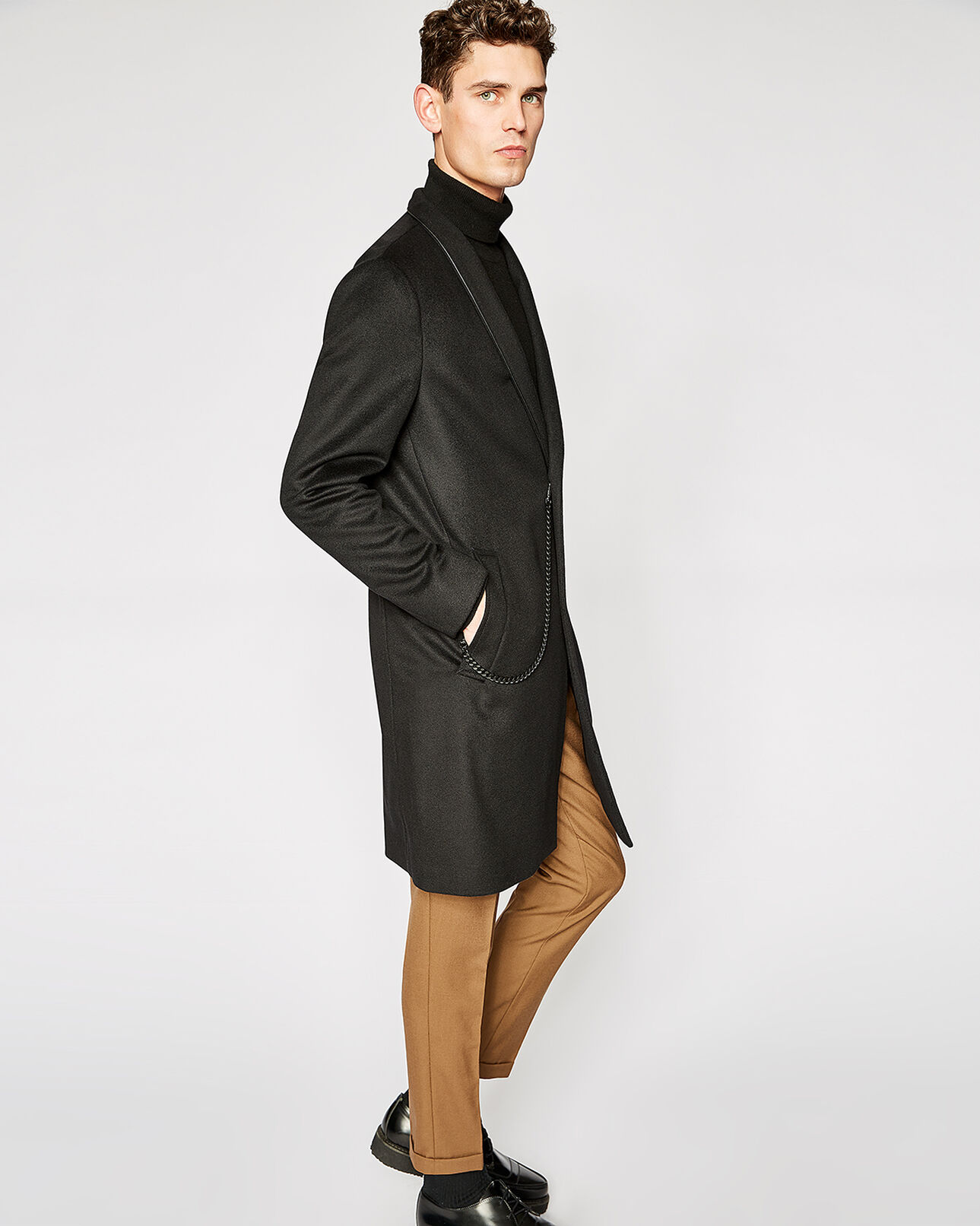 The Kooples HOMME BLACK manteau noir col kimono