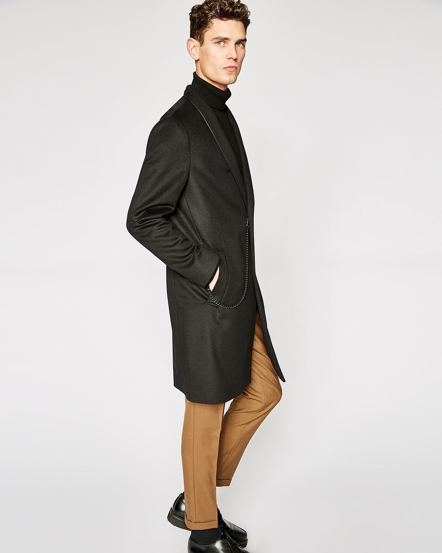 Manteau noir col kimono, BLACK, hi-res image number null