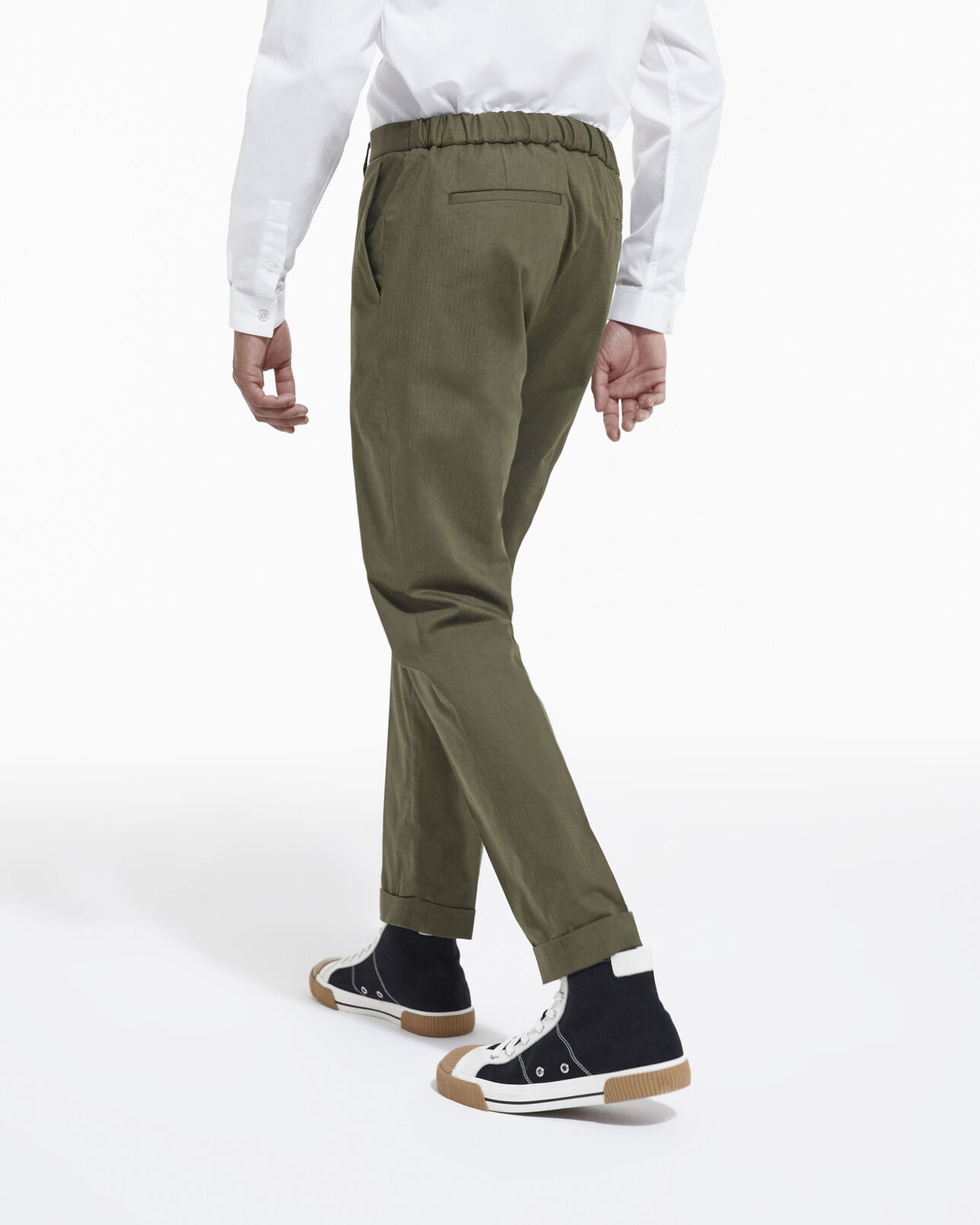 The Kooples HOMME KAKI pantalon carotte coton kaki à revers
