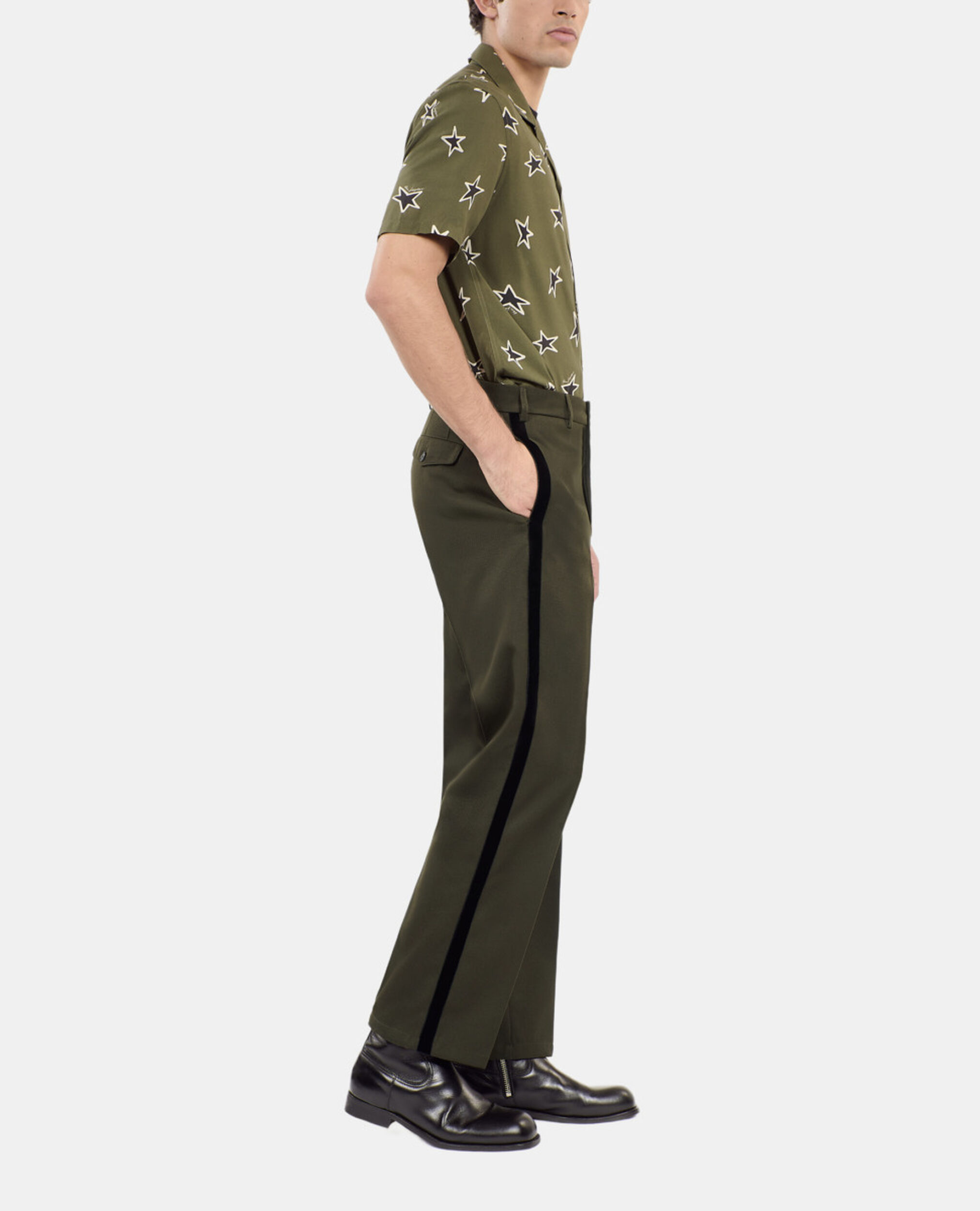 Khaki wool blend wide-leg trousers, KAKI, hi-res image number null
