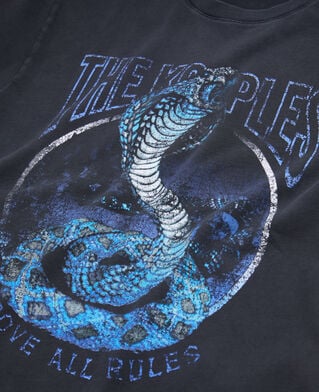 The Kooples H BLACK WASHED men's black t-shirt cobra serigraphy