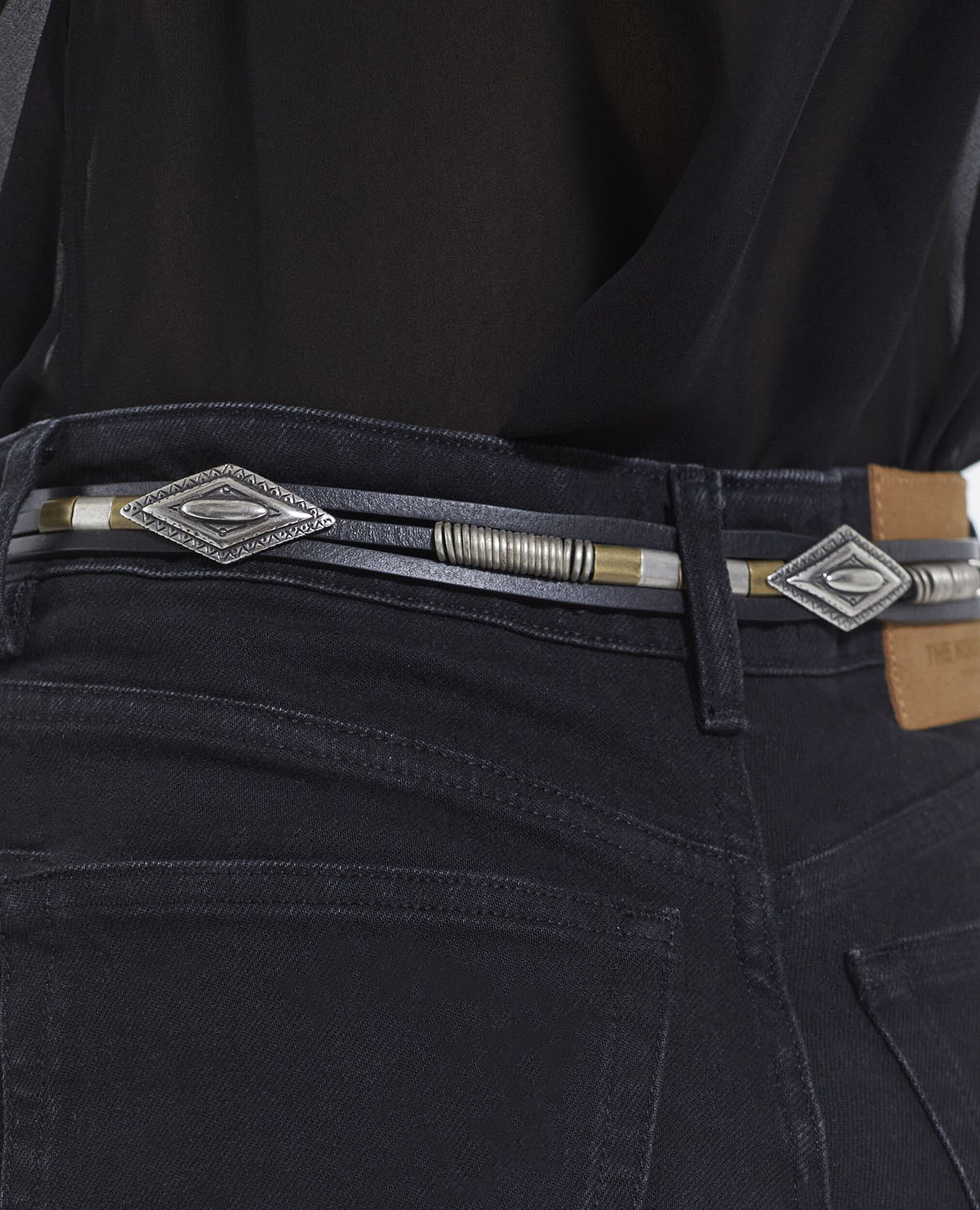 Black leather belt with western buckle, BLACK, hi-res image number null