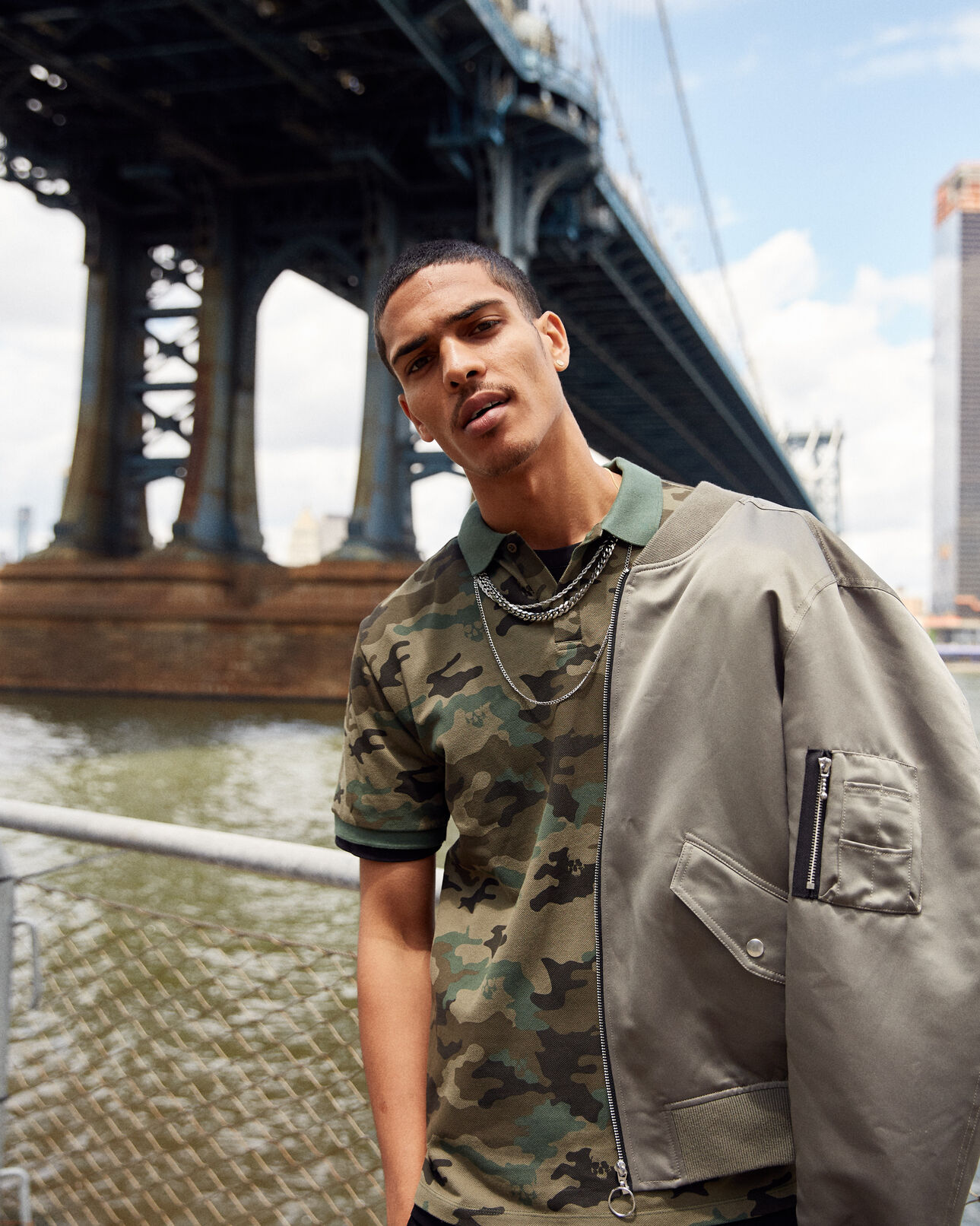 The Kooples MEN KAKI cotton piqué polo with camouflage print