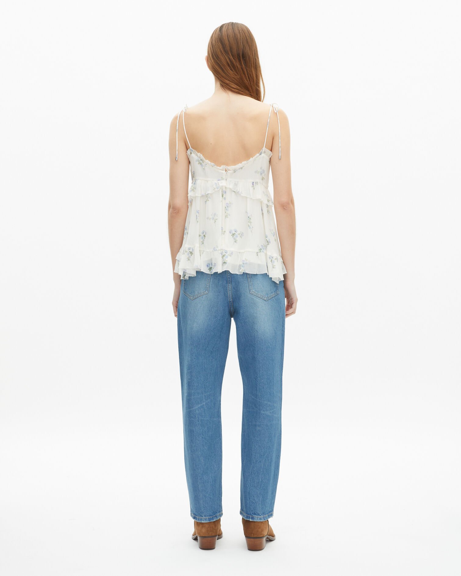 Top avec volants imprimé fleuri blanc, WHITE / SKY BLUE, hi-res image number null