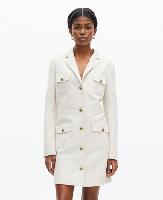 The Kooples FEMME BEIGE robe courte style officier en lin écrue