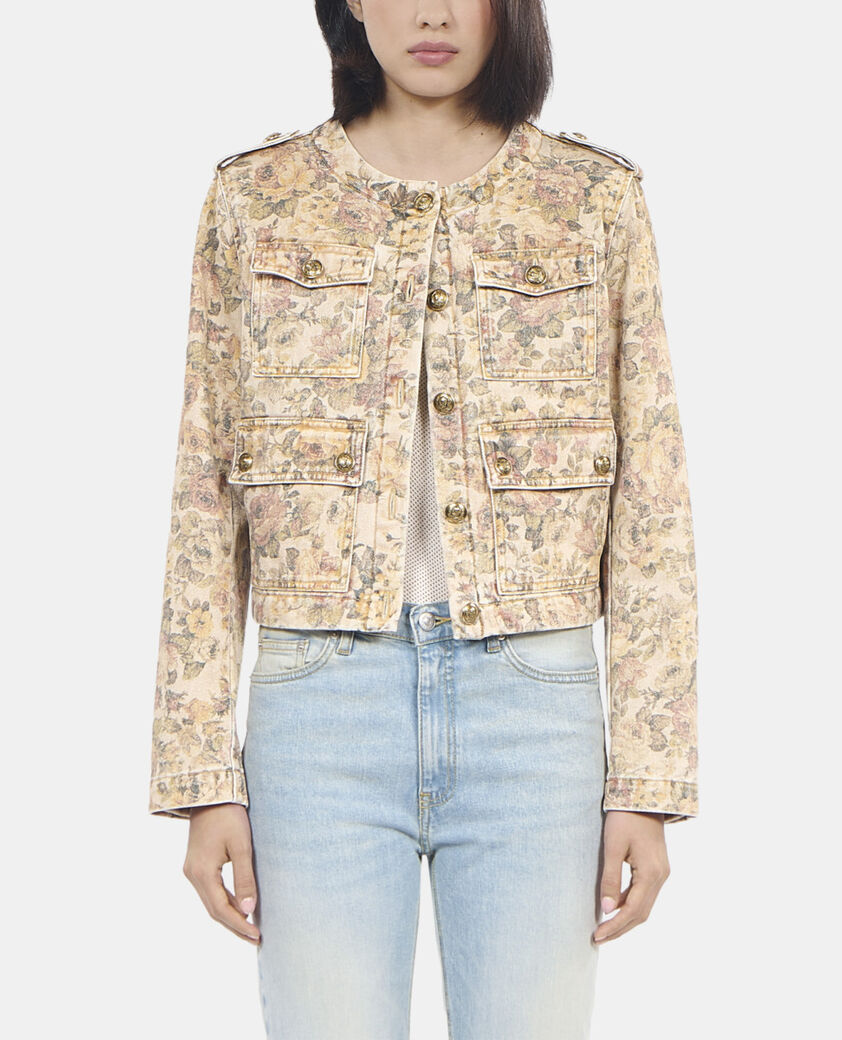 The Kooples FEMME BEIGE LINEN veste imprimé fleuri