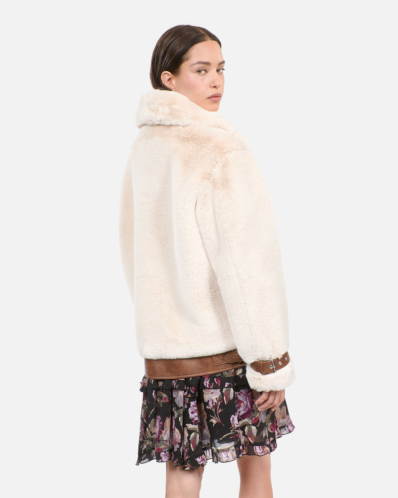 The Kooples WOMEN ECRU ecru fur-effect aviator jacket