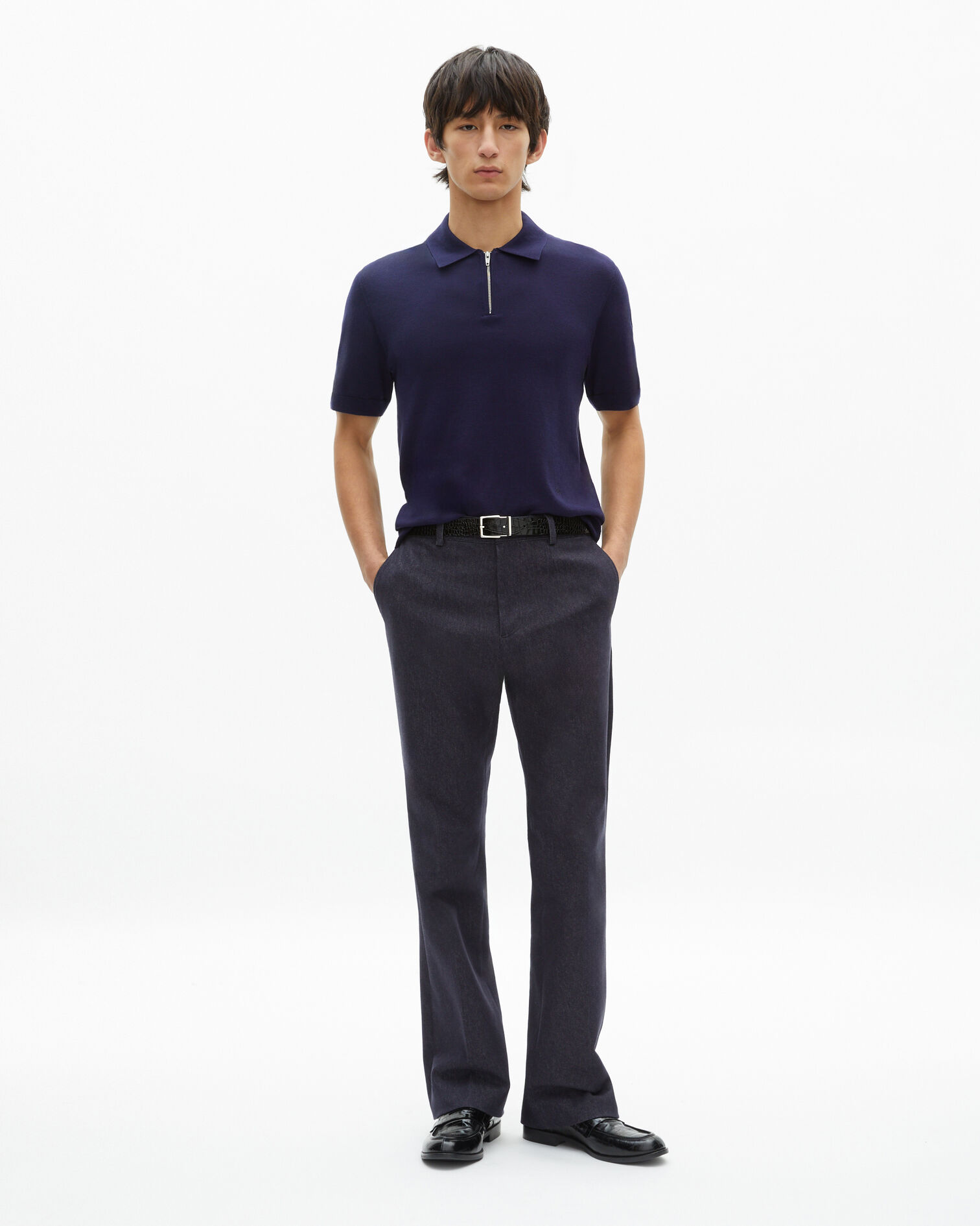 Navy blue knit polo, NAVY, hi-res image number null