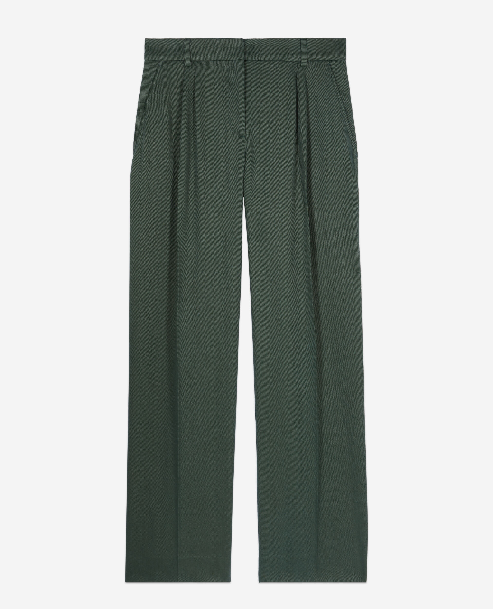 Pantalon tailleur en soie vert, WOOD KAKI, hi-res image number null