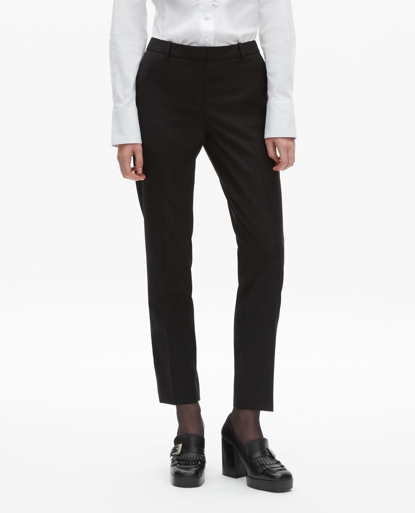 The Kooples FEMME BLACK pantalon tailleur en laine coupe ajust&eacute;e noir 