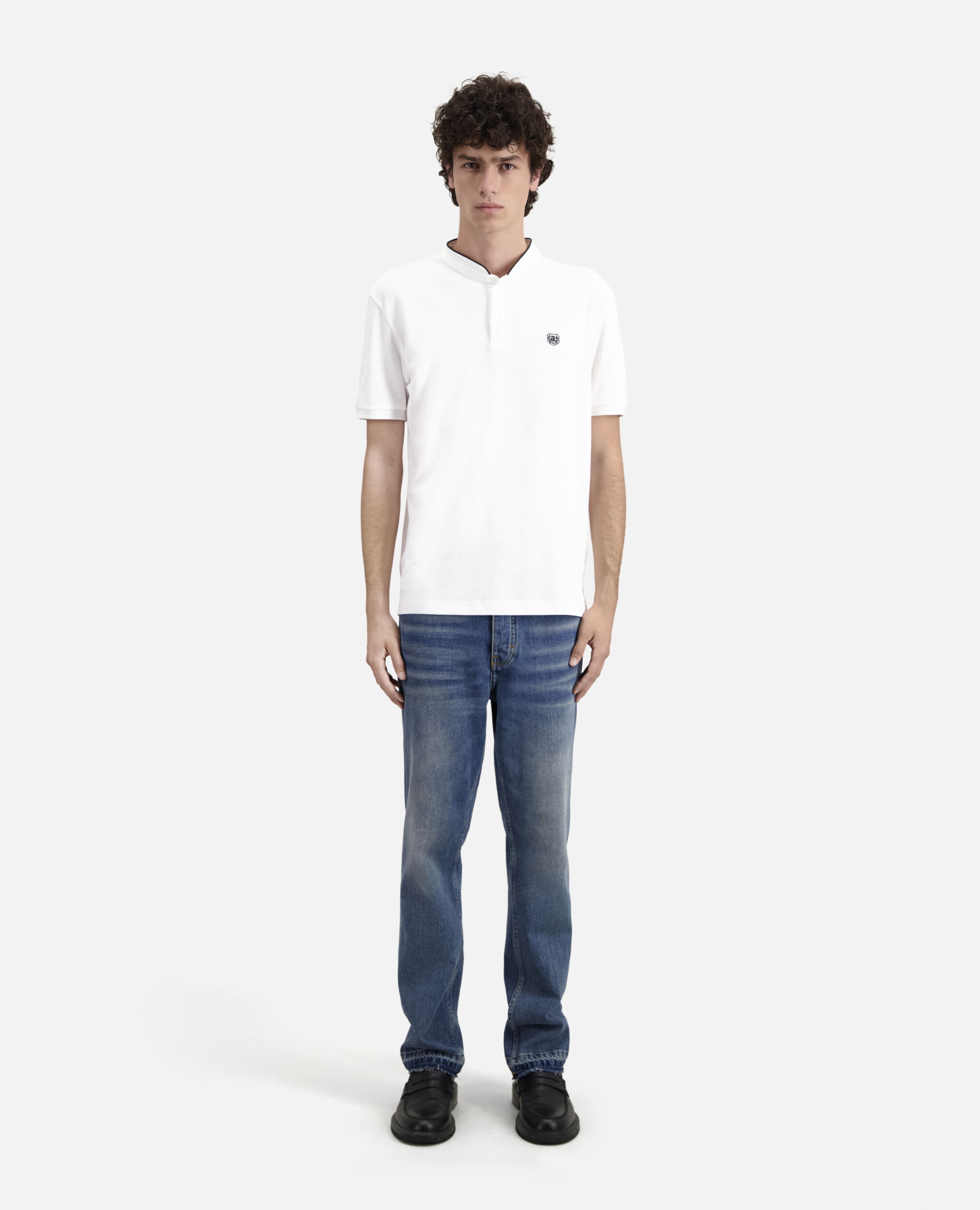 White cotton polo t-shirt, WHITE, hi-res image number null