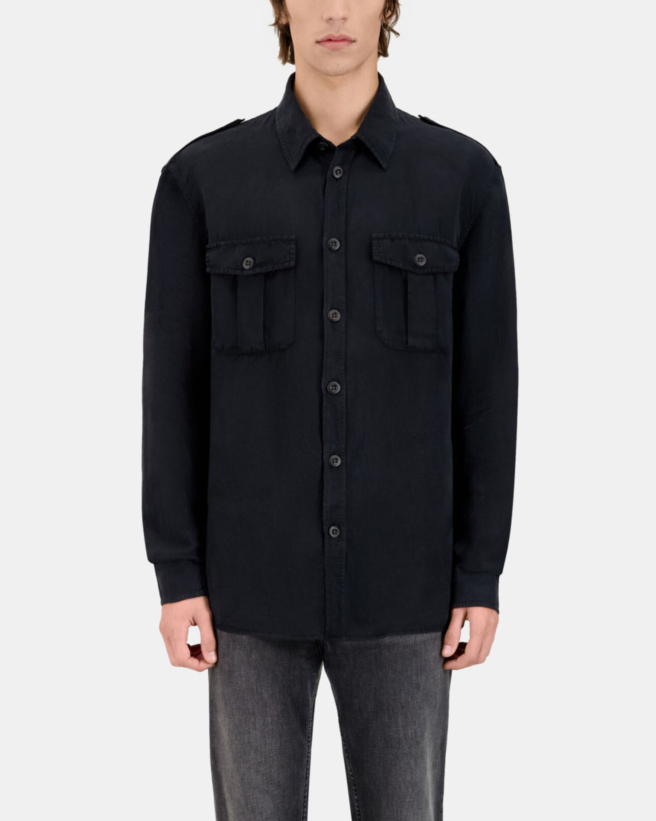 The Kooples MEN BLACK black lyocell and linen shirt