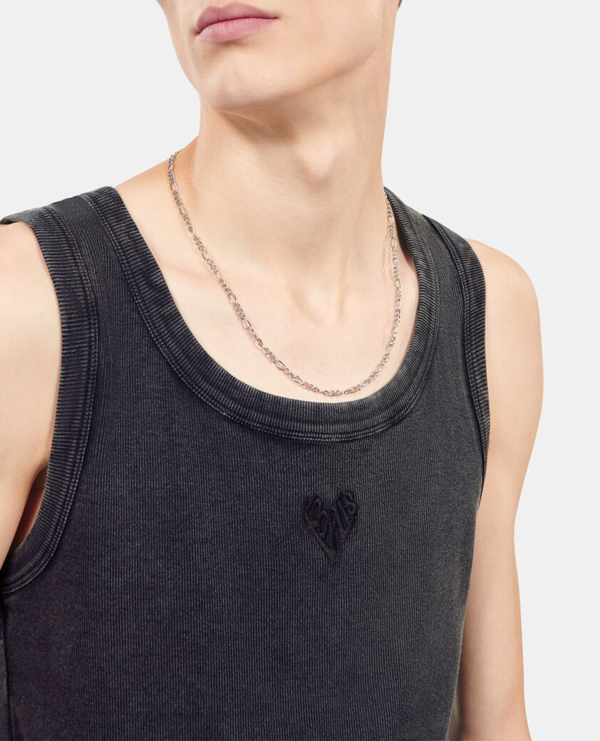 The Kooples HERREN BLACK WASHED schwarzes trägerhemd mit kooples herzmotiv