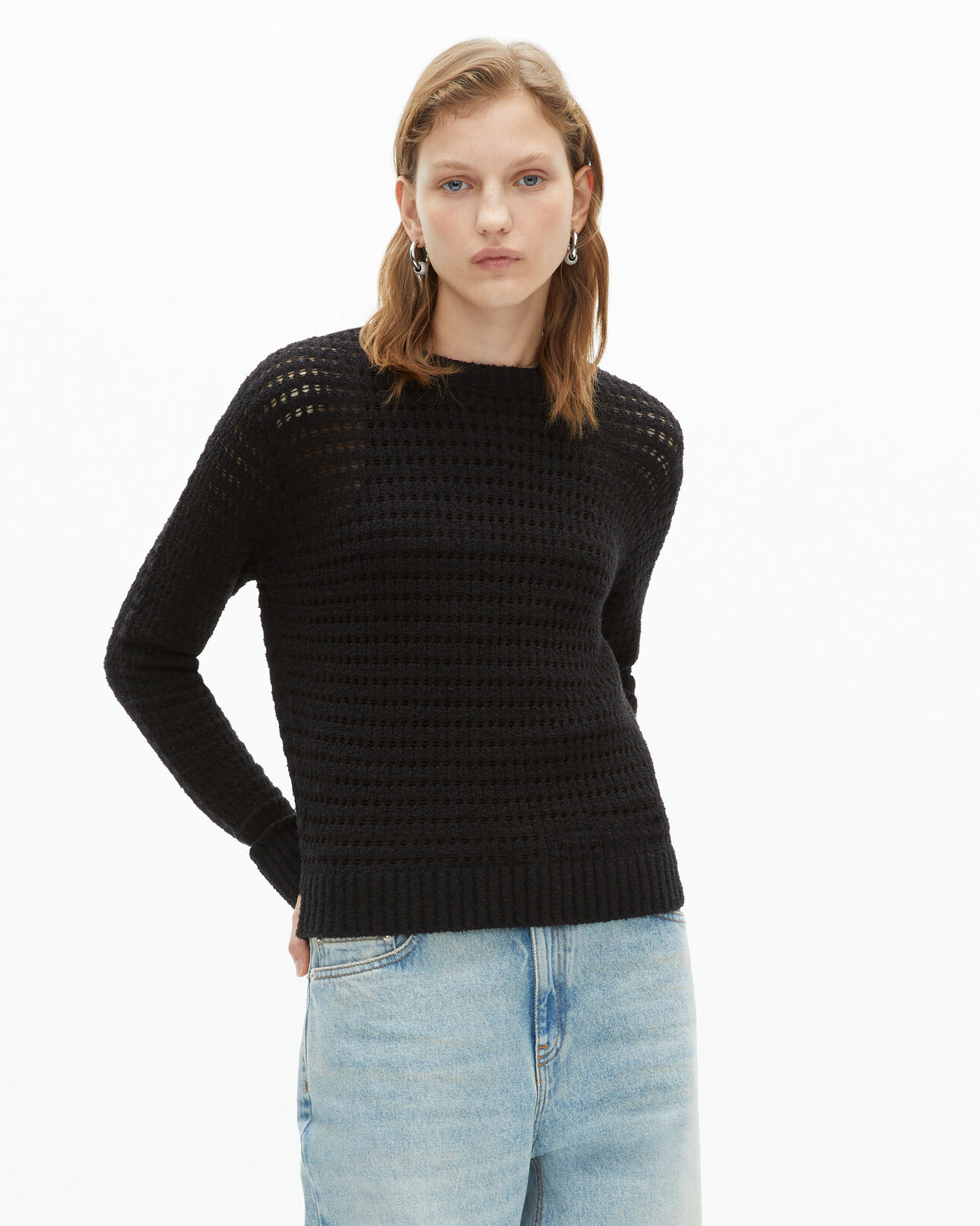 The Kooples DAMEN BLACK ajour-pullover aus baumwollmischung in schwarz
