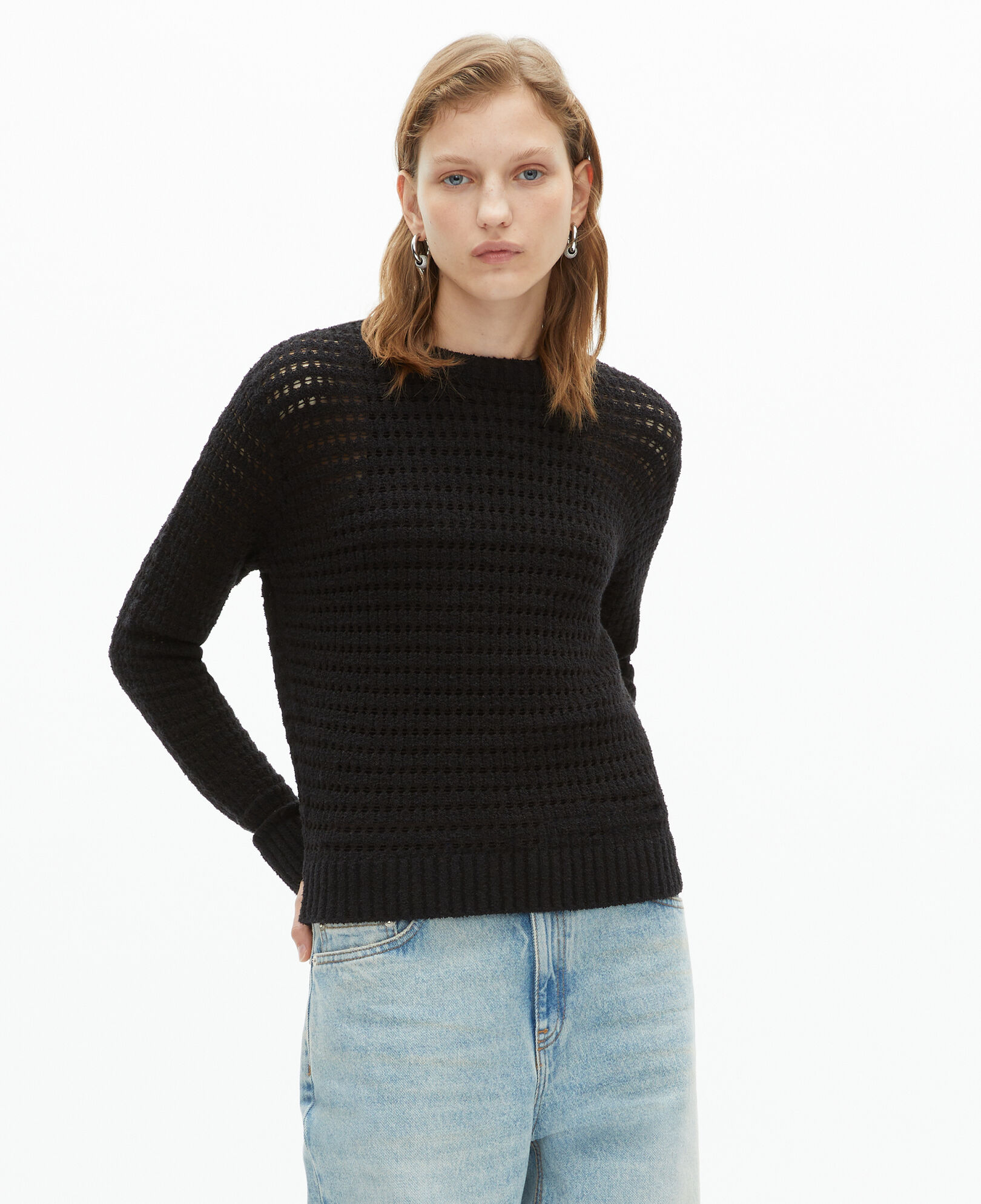 The Kooples WOMEN BLACK black openwork cotton blend sweater