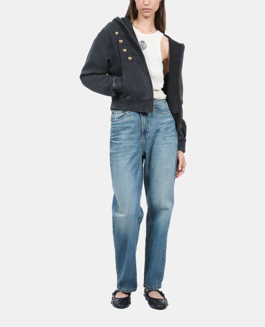 The Kooples DAMEN BLACK WASHED schwarzes kapuzensweatshirt im offiziersstil