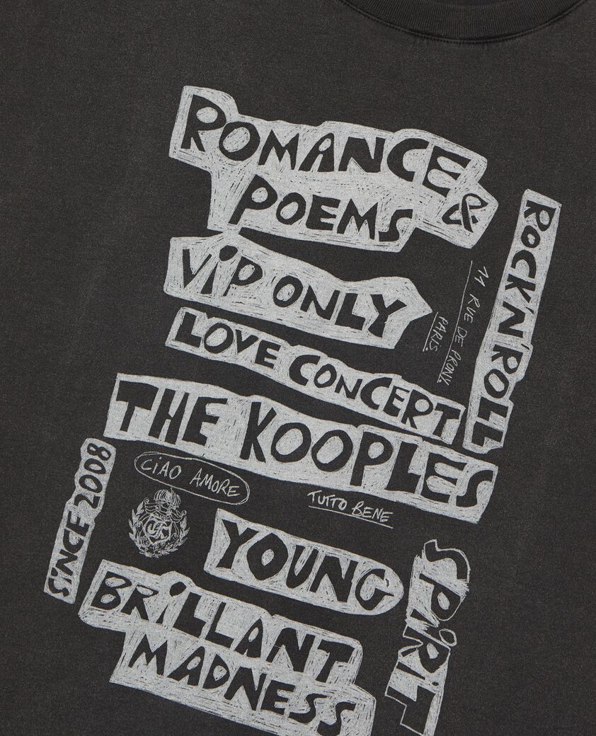 The Kooples HOMBRE BLACK WASHED camiseta negra con serigraf&iacute;a romance poems