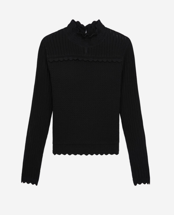 cropped black openwork mesh sweater