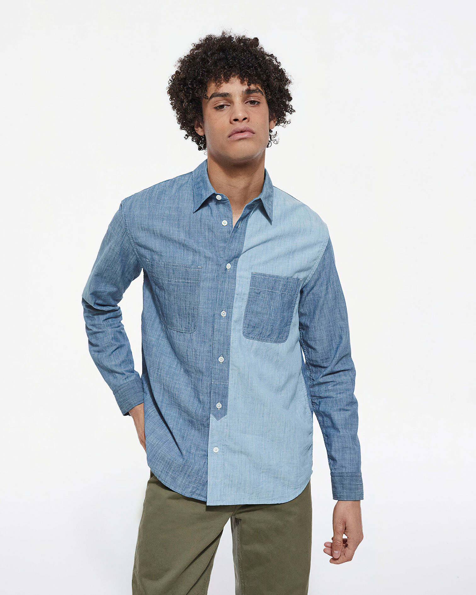 Chemise col classique en jean bleue, CHAMBRAY BLUE, hi-res image number null