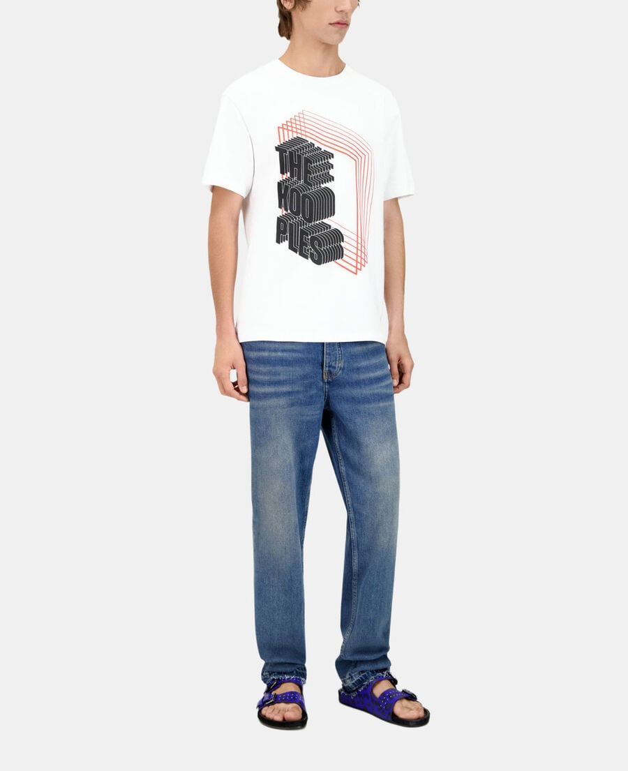 The Kooples MEN WHITE men's white t-shirt with neon logo serigraphy