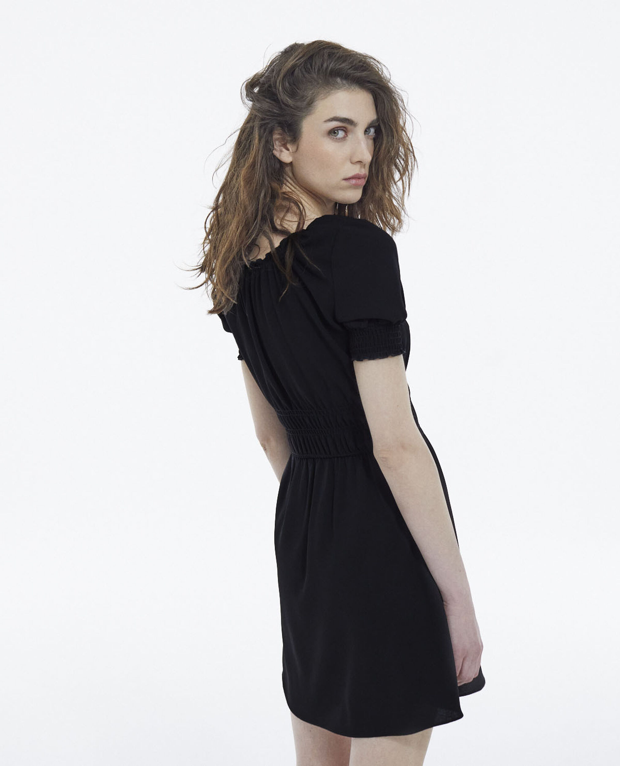 Short light black dress with puffed sleeves, BLACK, hi-res image number null
